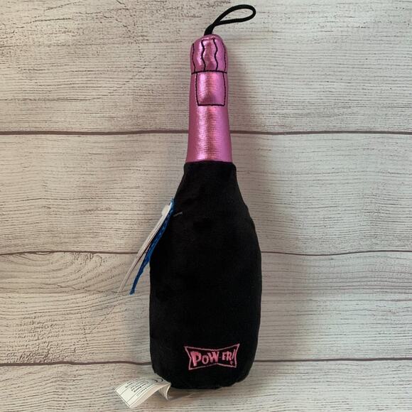 Lulubelles Dog Toy Plush Stuffed Pink & Black Champagne Bottle Squeaky NEW 13" - Picture 6 of 7
